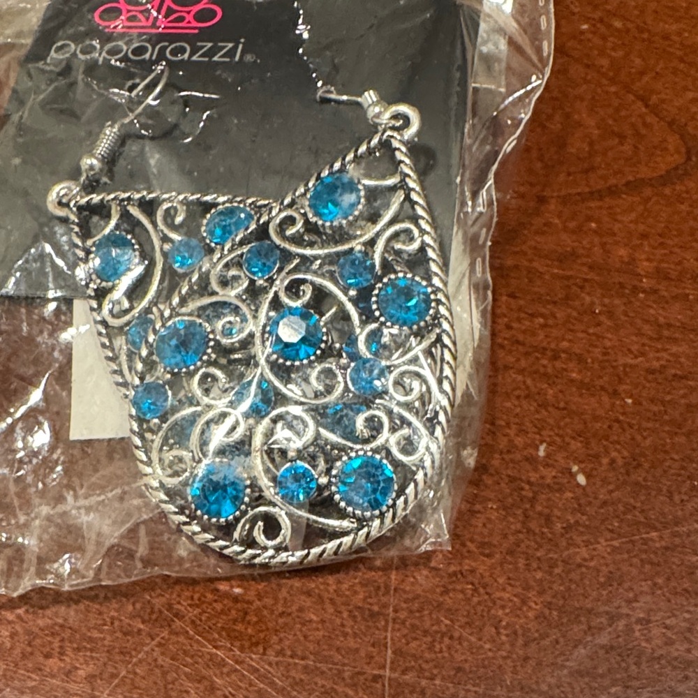 Paparazzi Intricate Silver Earrings with Blue Accents